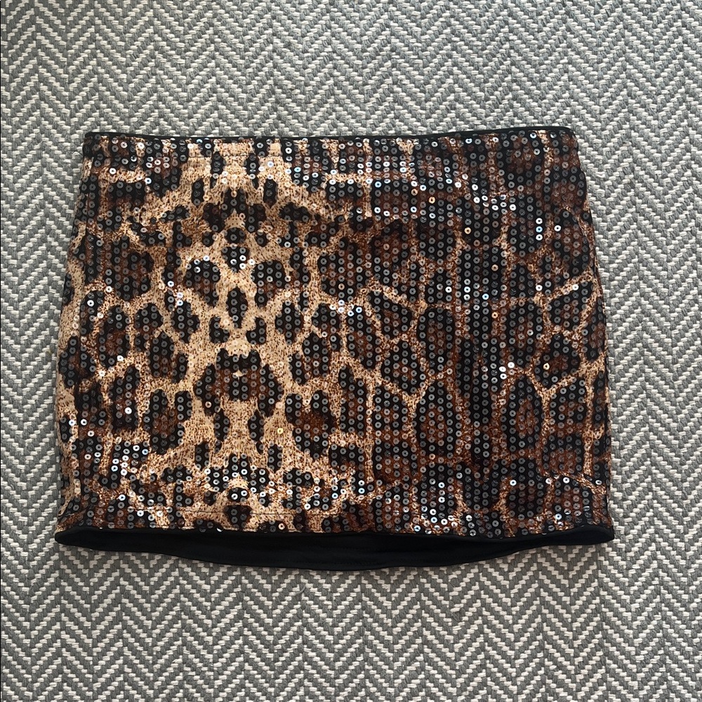 Leopard Sequin Mini Skirt